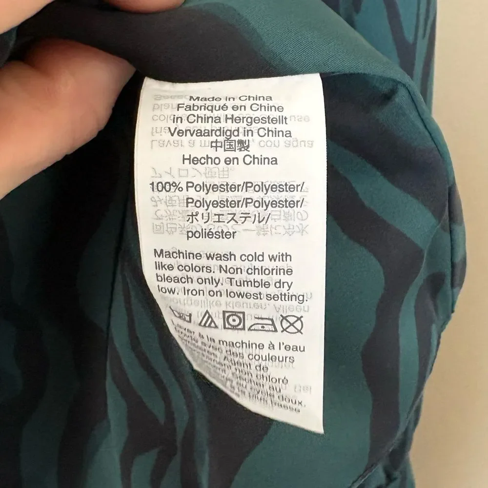 NWT J. Crew Green Black Zebra Print Satin V-Neck Button Front Blouse Size 8